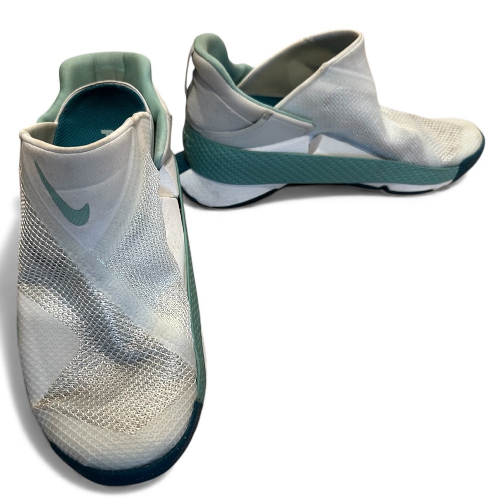 Nike FlyEase White and Teal Slip-Ons